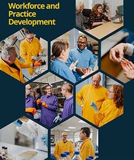 Hexagonal collage of CBR's members of the Workforce and Practice Development research theme.