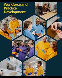 Hexagonal collage of CBR's members of the Workforce and Practice Development research theme.