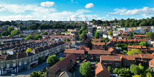 Aerial view of Cumberland Basin in central Bristol.