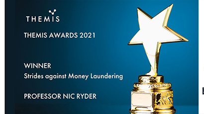 Image depicting the name of the winner of Strides Against Money Laundering Themis Awards 2021. Professor Nic Ryder.