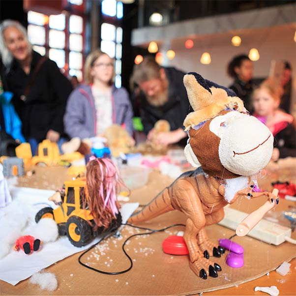 Redesigned toys on a table at a childrens event