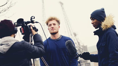 Students filming in Bristol city centre