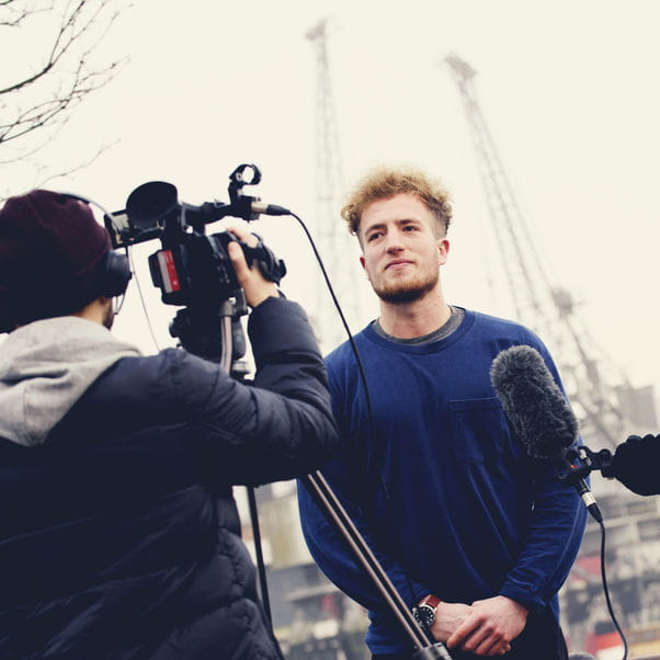 Students filming on location in Bristol