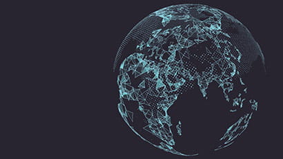 Line drawing of the planet representing global network connection.