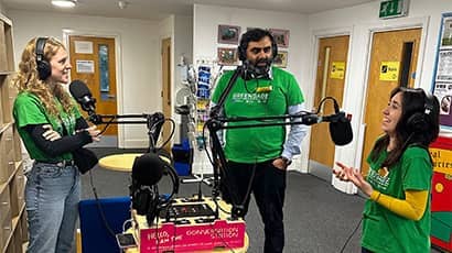 Three UWE researchers recording a podcast.
