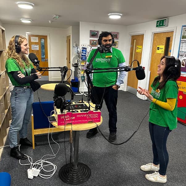 Three UWE researchers recording a podcast.