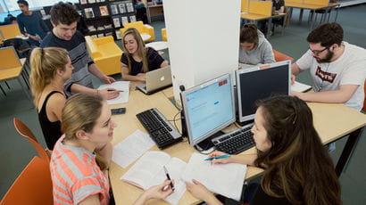 Students studying together in the Library
