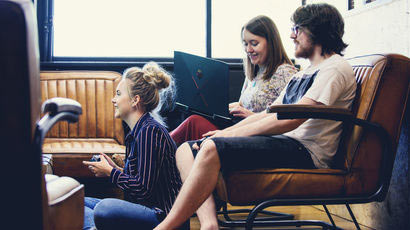 Students playing computer games.
