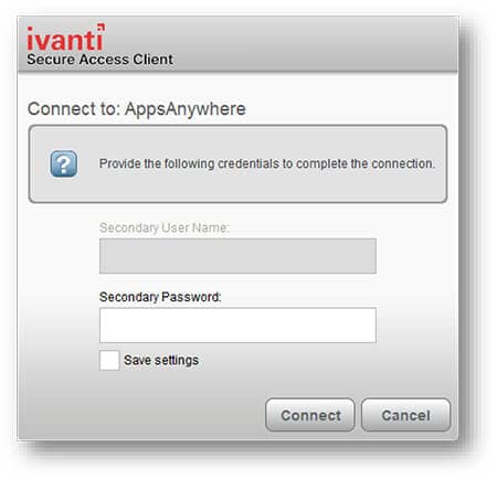 Screenshot of the 'Connect to: AppsAnywhere' window