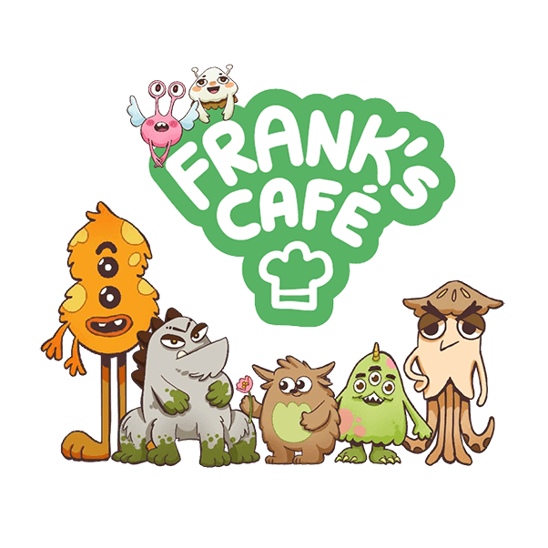 Frank’s café logo surrounded by seven monsters