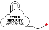 Cyber Security Awareness logo. A black outline of a cloud with a lock, with 'Cyber Security Awareness' written inside the cloud.