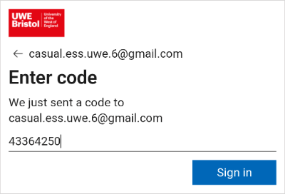 'Enter code' screen