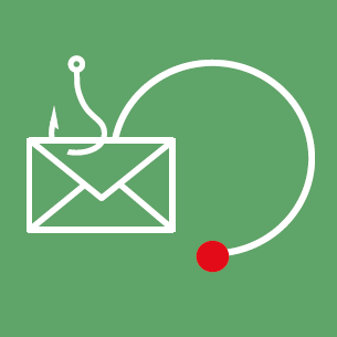A green background featuring a white outline of an envelope with a fishing hook through it.