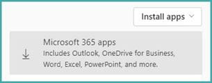 The Install apps dropdown options displaying the Microsoft 365 apps.