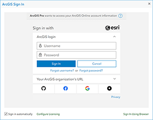 ArcGIS sign in screen