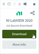 NI LabVIEW app in AppsAnywhere with the Download button highlighted