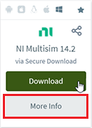 NI Multisim app in AppsAnywhere with the More Info button highlighted