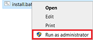 Install.bat file with 'Run as administrator' highlighted