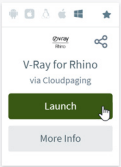 V-Ray for Rhino app in AppsAnywhere with the Launch button highlighted