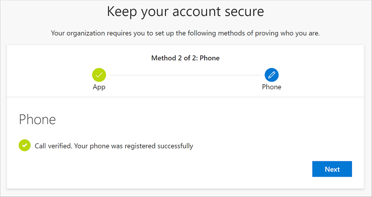 Call verified. Your phone was registered successfully