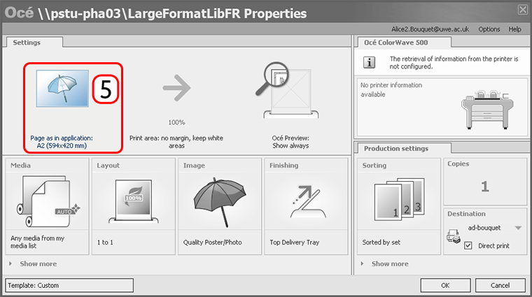 Properties window with 'Page as in application' highlighted