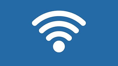 A blue background featuring a white wifi icon.