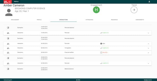MyEngagement student interactions screenshot