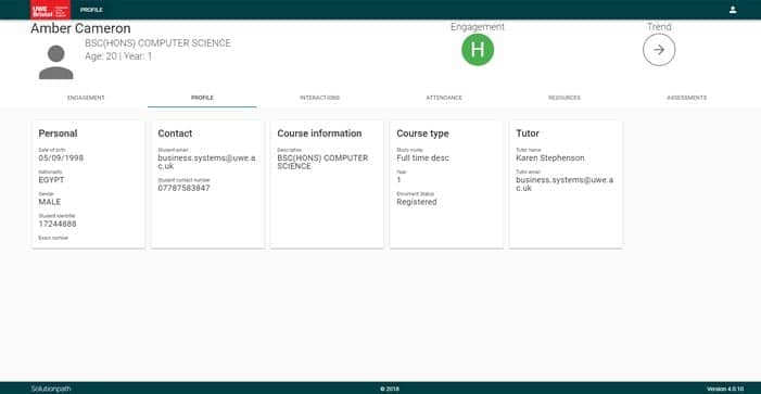 MyEngagement student profile screenshot
