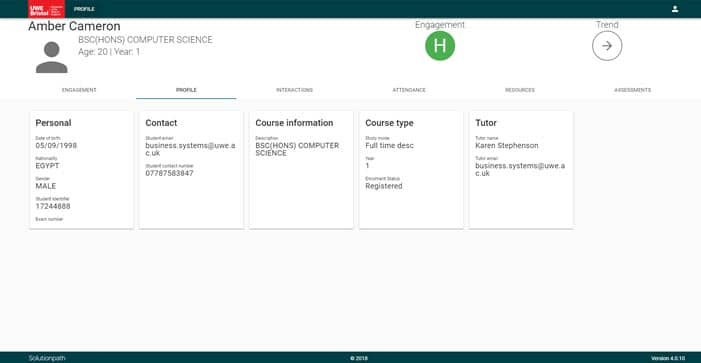 MyEngagement student profile screenshot