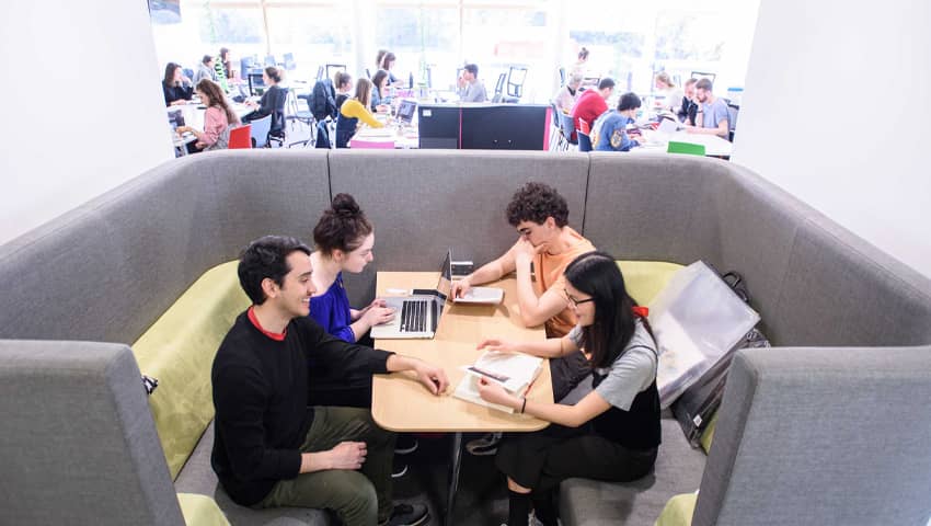 Study booth for group working in Bower Ashton Library.