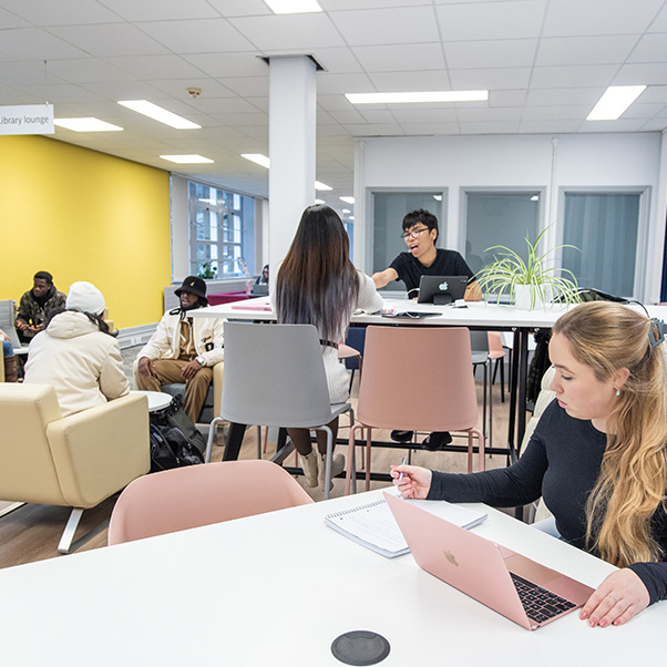 Students working in the Glenside Library study lounge