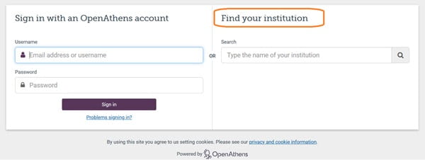 OpenAthens resource access via institution name.