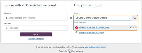 Search for your institution on OpenAthens.