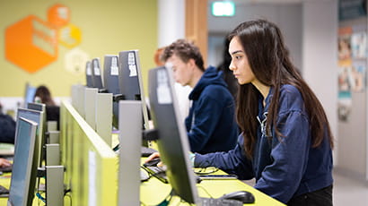 Student working on a computer on Frenchay Campus
