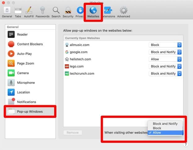 Safari pop-up blocker.