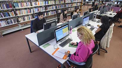 Students working in the library.