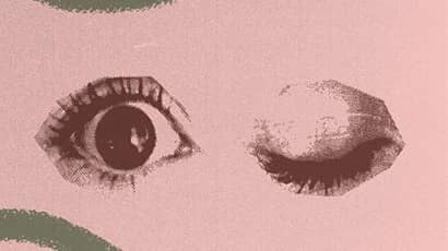 Illustration of eyes, one is open and the other is closed.