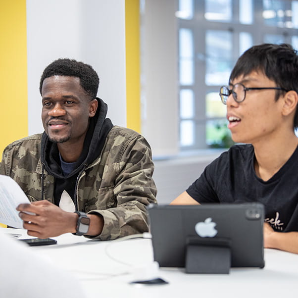 Students chatting in a study skills session