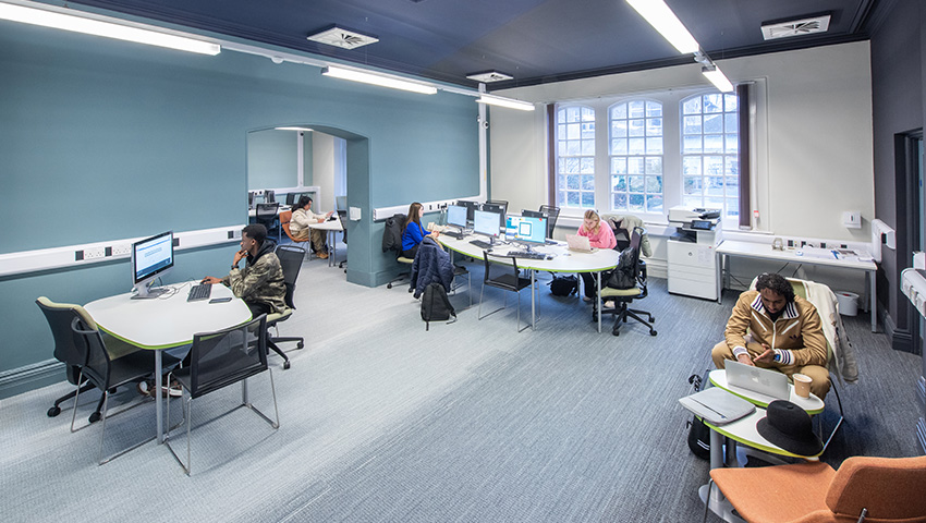 Students working in Glenside study lounge