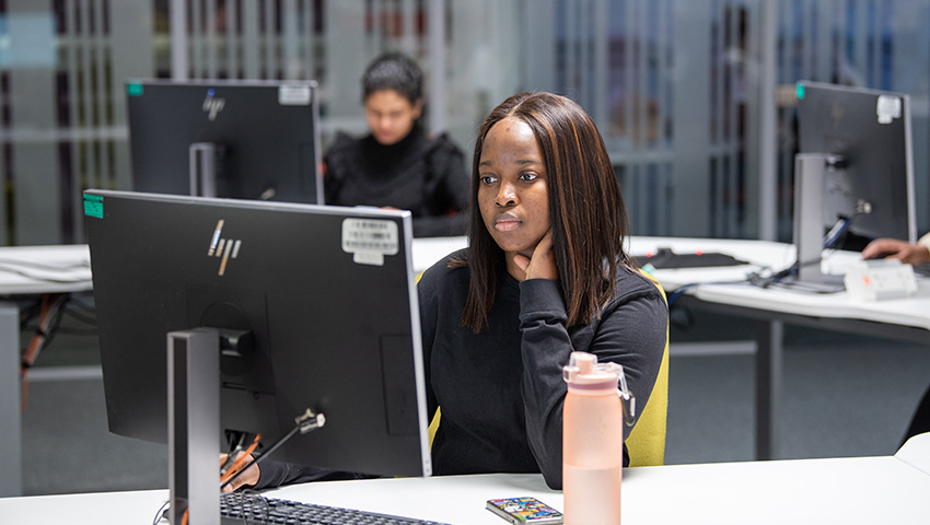 Students working in the Base, Frenchay Campus