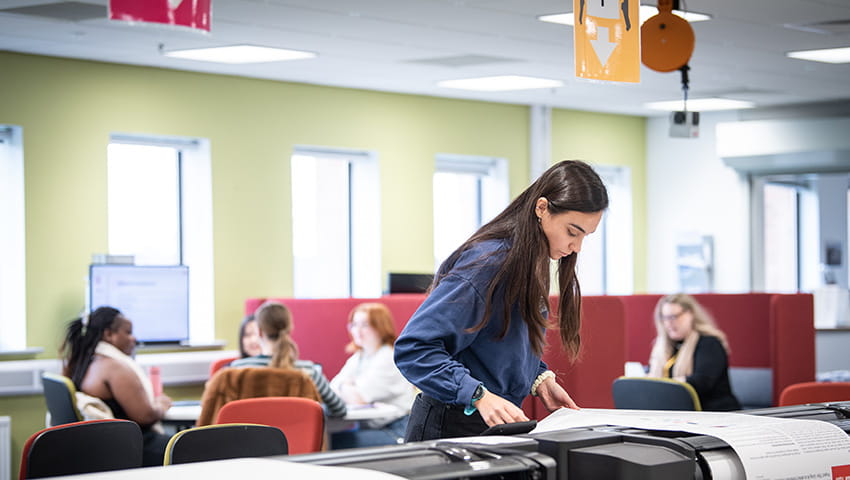 Students working in the Hive and Project Room, Frenchay Campus