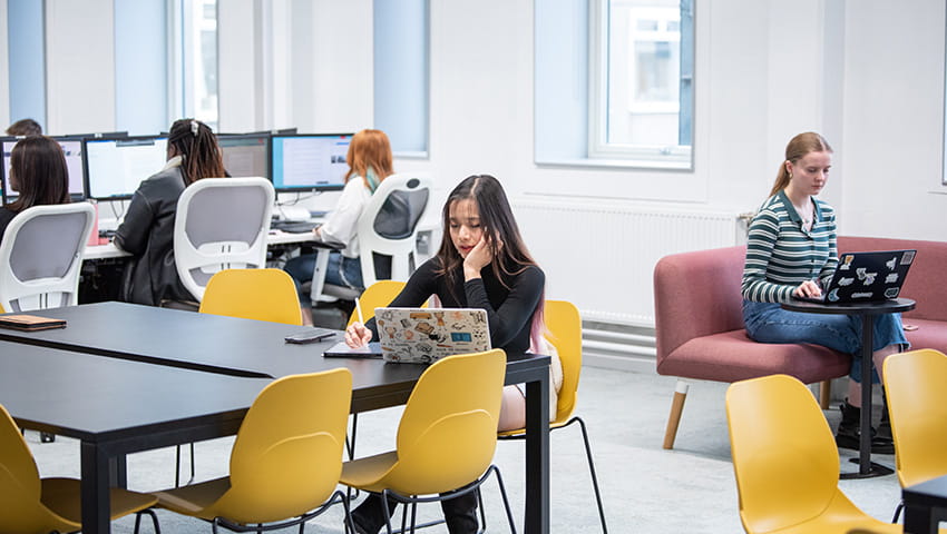 Students studying in the Works, Frenchay Campus