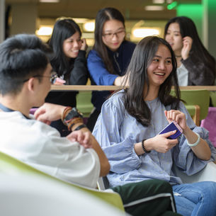 International students sat together on campus