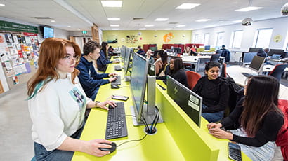 Students working in the Hive and Project Room