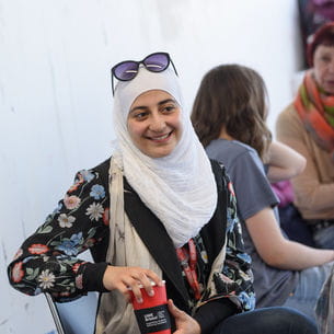 Students talking at Arnolfini.