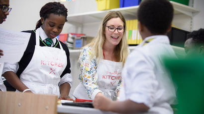 students meeting with a member of the placement team