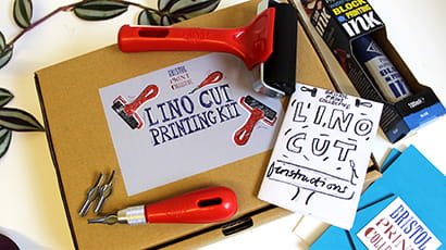 Lino print workshop with local artist printmakers Blue Roll Press
