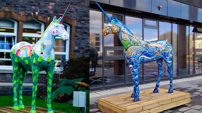 Two charity unicorn sculptures installed at UWE Bristol