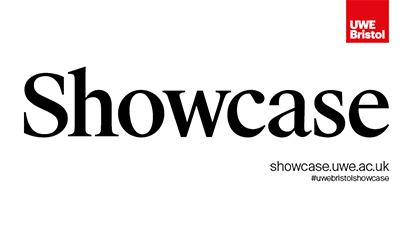 Showcase logo showing text Showcase, the UWE Bristol logo and #uwebristolshowcase.