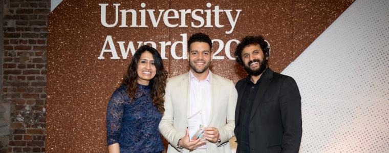 Nish Kumar with UWE award winners at Guardian ceremony.